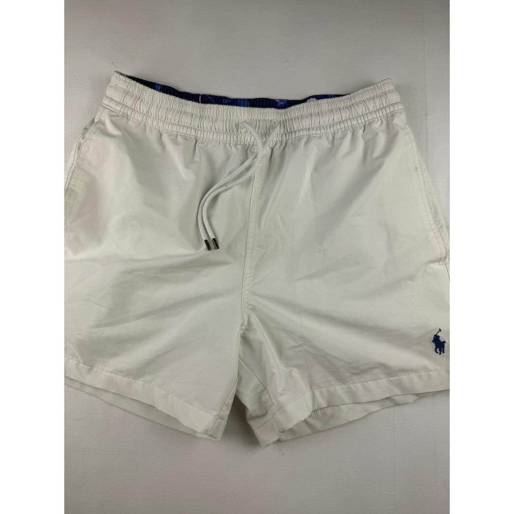 Polo Ralph Lauren Swim Trunks Medium White Stretch Slim Fit Blue Pony Logo